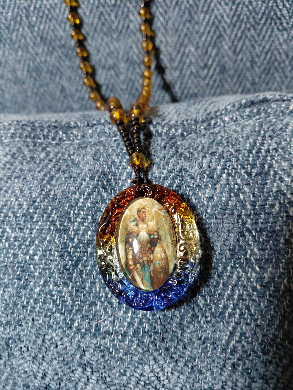 Hand-Painted Glass Of Angel Pendant Necklace in Multicolor Glass Frame